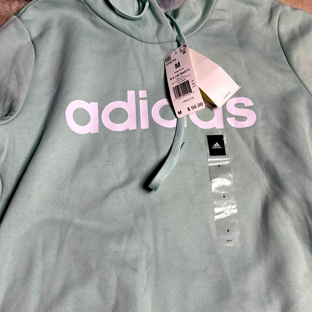NWT Adidas Hoodie Sweatshirt Medium Mint Green Medium - Picture 3 of 8